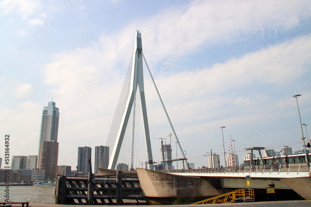 Erasmusbrug bridge over river the Nieuwe maas in the city center of Rotterdam