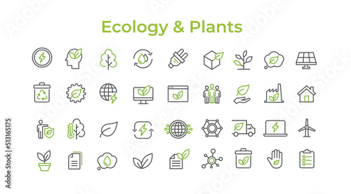 Ecology & plants line icons	