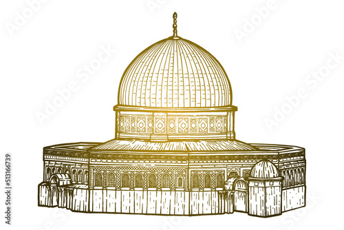 Al-Aqsa Mosque, Dome of the Rock - vector illustration - Out line
