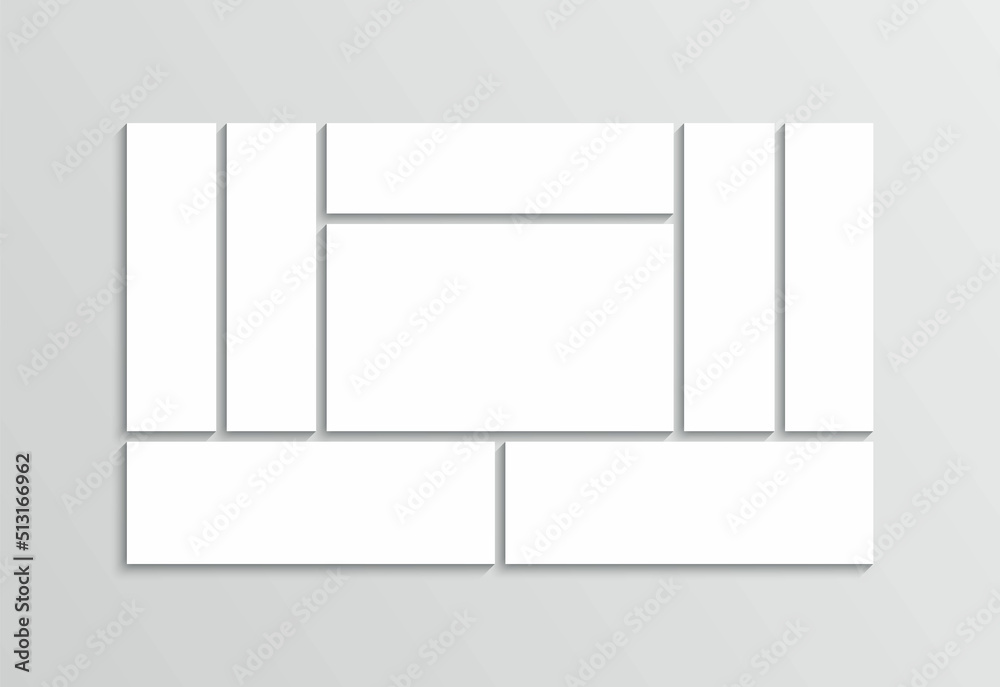 Photo collage grid. Moodboard gallery. Mood board background. Banner template. Mosaic pictures frame. Minimalist scrapbook layout. Album brandboard. Portfolio images isolated. Vector illustration Photo collage grid. Moodboard gallery. Mood board background. Banner template. Mosaic pictures frame. Minimalist scrapbook layout. Album brandboard. Portfolio images isolated. Vector illustration