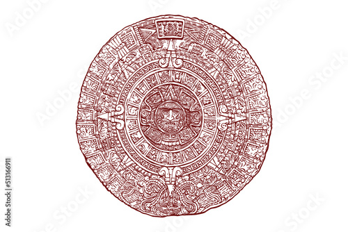 Ancient Mayan Calendar ector illustration - Hand drawn - Out line