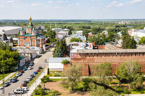 above view of Lazhechnikova Street with Uspenskiy Brusenskiy Monastery in Kolomna Kremlin in Old Kolomna city on summer day from bell tower Church of St John the Evangelist