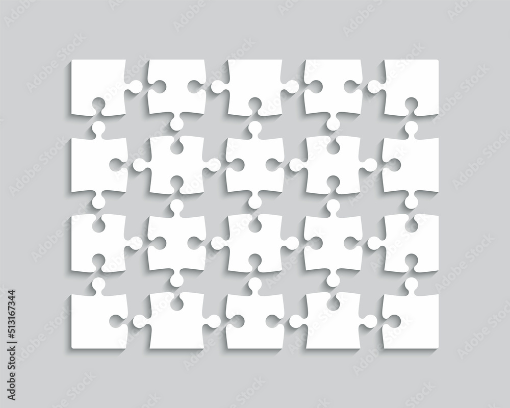 Puzzle template with 20 separate pieces. Jigsaw outline grid. Thinking game with detached shapes. Simple mosaic layout. Modern puzzle background. Laser cut frame. Vector illustration. Puzzle template with 20 separate pieces. Jigsaw outline grid. Thinking game with detached shapes. Simple mosaic layout. Modern puzzle background. Laser cut frame. Vector illustration.