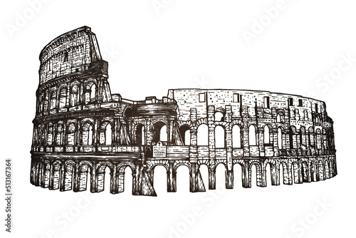 Coliseum in Italy - vector illustration - Hand drawn - Out line