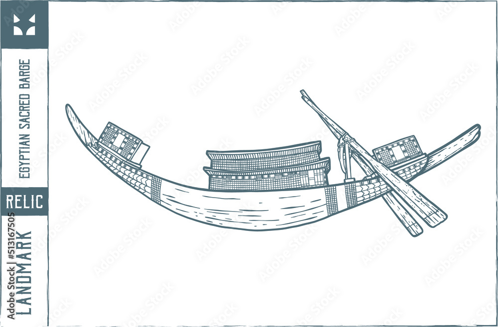 Egyptian sacred barge Vector illustration - Hand drawn - Out line