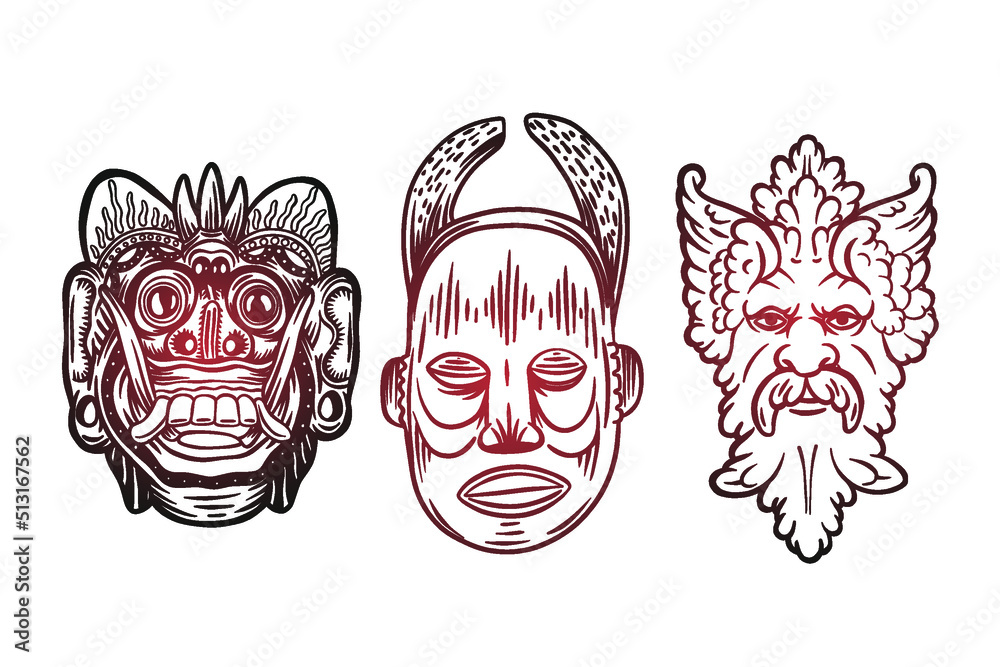 Ethnic mask Vector illustration - Hand drawn - Out line Ethnic mask Vector illustration - Hand drawn - Out line