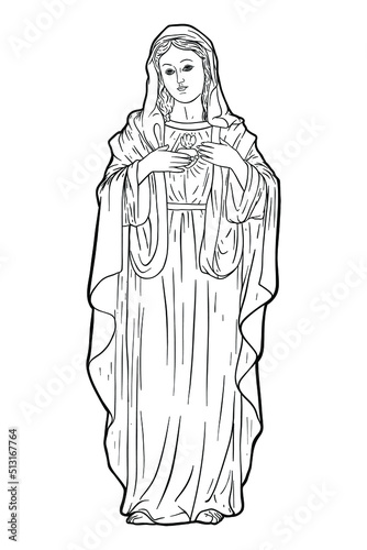  Holy virgin mother Mary with sacred heart - Out line
