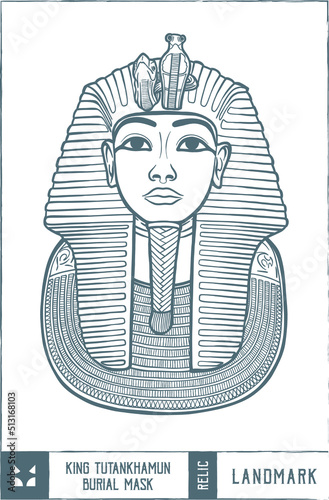King Tutankhamun Burial Mask Vector illustration - Hand drawn - Out line