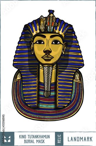  King Tutankhamun Burial Mask Vector illustration - Hand drawn
