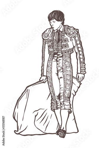  Matador with cape - vector illustration - Out line
