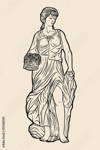 Women of ancient Greek style - line art.
