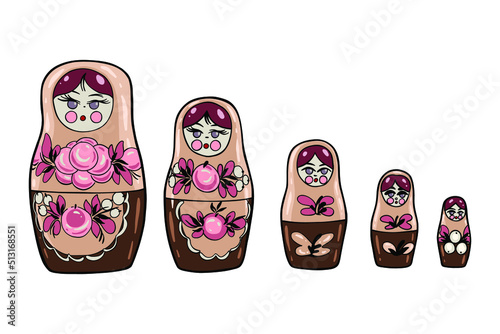 Set of five matryoshka russian nesting dolls