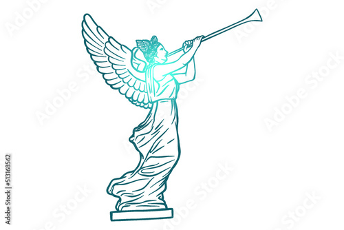  Statue of an angel blowing a trumpet vector illustration - Hand drawn - Out line