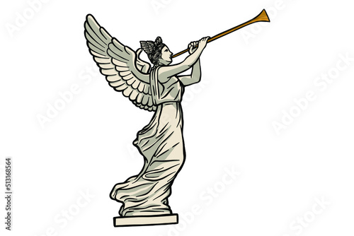 Statue of an angel blowing a trumpet vector illustration - Hand drawn