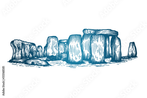 Stonehenge prehistoric monument - hand drawn - Out line