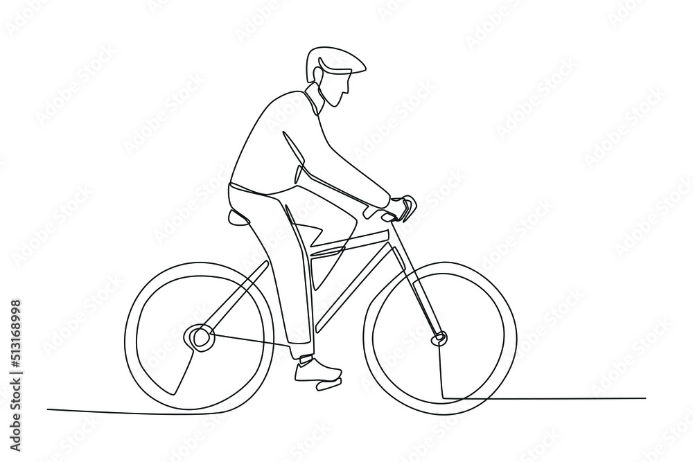 Single one line drawing man cycling on the road. Road and traffic concept. Continuous line draw design graphic vector illustration. Single one line drawing man cycling on the road. Road and traffic concept. Continuous line draw design graphic vector illustration.