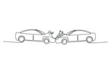 Single one line drawing Car accident on the street. Road and traffic concept. Continuous line draw design graphic vector illustration.