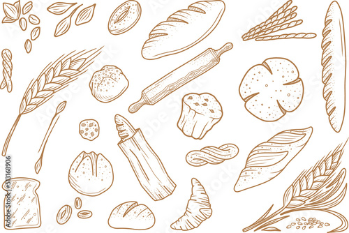  Bread vector hand drawn set illustration - Hand drawn - Out line