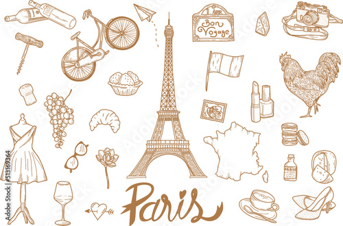 Paris vector hand draw set illustration - Out line
