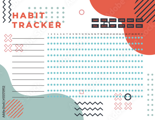 Habit Tracker. Monthly planner habit tracker template.