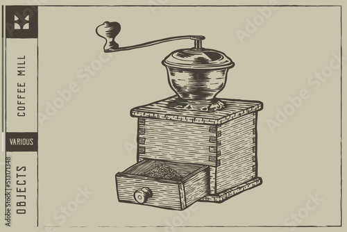  Coffee mill Vector illustration - Hand drawn - Out line