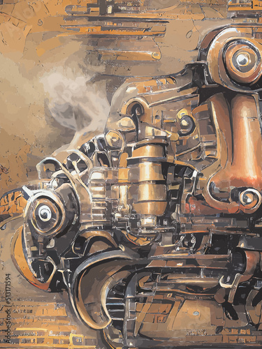 painting of old rusty engine