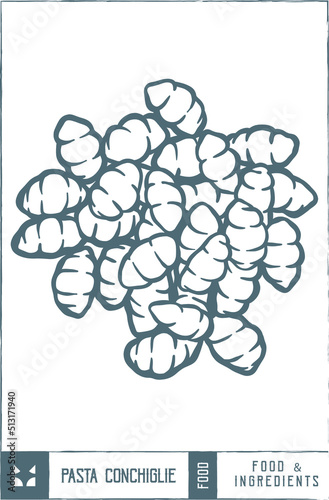  Pasta conchiglie Vector illustration - Hand drawn - Out line