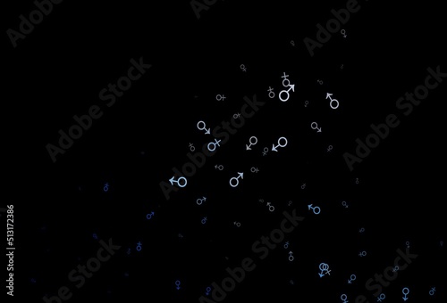 Dark blue vector background with gender symbols.
