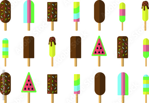 Ice cream on stick isolated on white background. Ice cream sweet refreshing summer illustration vector. Chocolate sprinkles ice cream popsicle 