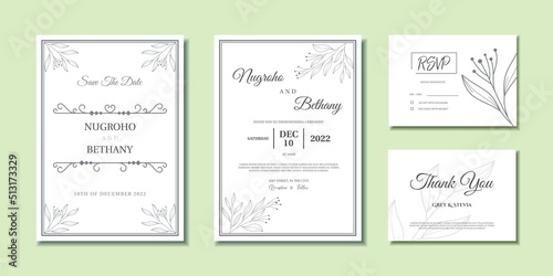 Minimal wedding invitation template with abstract leaves