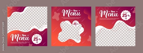 Set of Editable Square Advertising Banner. New Menu Template Design with Colorful Fluid Abstract Background. Suitable for Social Media Post and Web Ads