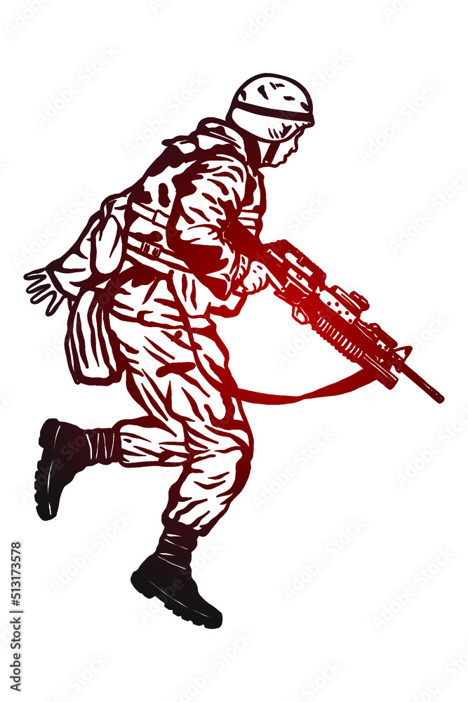 Soldier with a rifle - Hand drawn - Out line