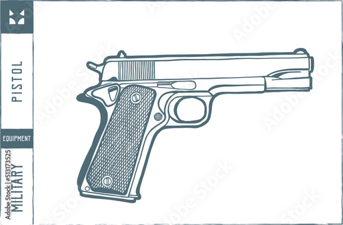 Pistol Vector illustration - Hand drawn - Out line