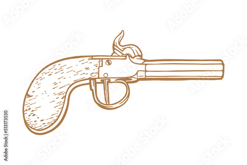 Revolutionary War flintlock pistol Vector illustration - Hand drawn - Out line