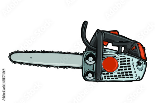 Gasoline chain saw on white background