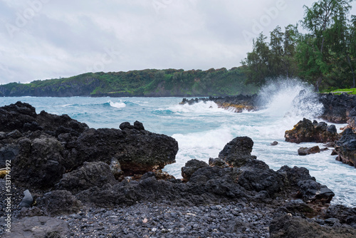 keanae peninsula lookout along rocky coast of maui hawaii photo