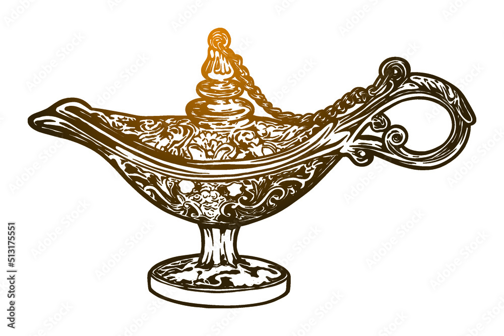 Wish Lamp - vector illustration - Hand drawn - Out line Wish Lamp - vector illustration - Hand drawn - Out line