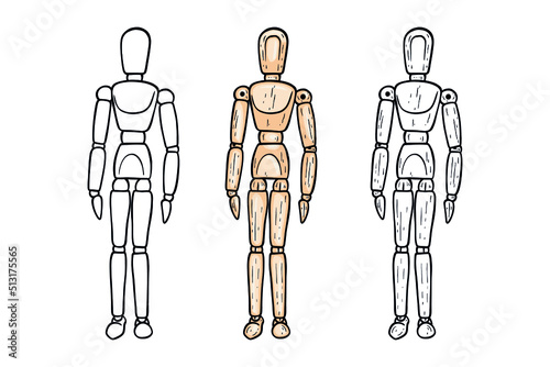 Wooden Marionette Doll - Hand drawn - vector illustration
