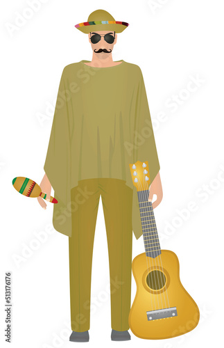 Mexican man standing. vector illustration