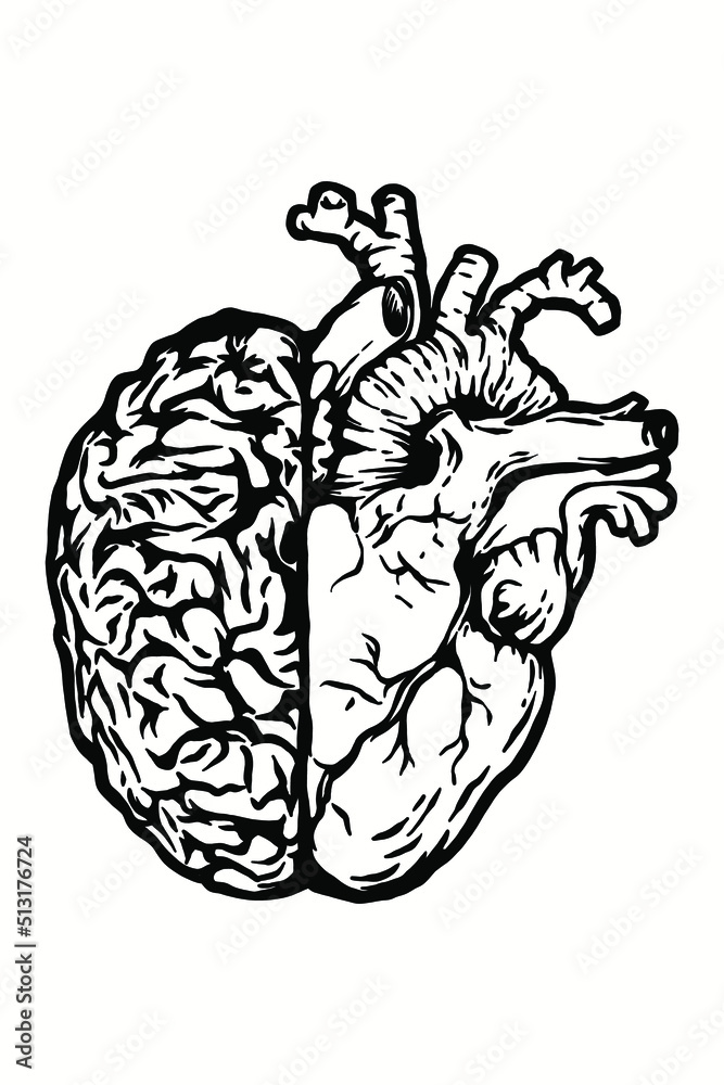 Heart vs brain emotions with rationality vector illustration Out line