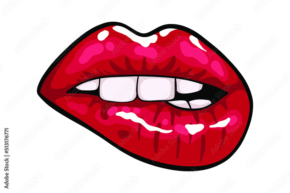 Closeup of sensuous woman biting red lips - Vector illustration Closeup of sensuous woman biting red lips - Vector illustration