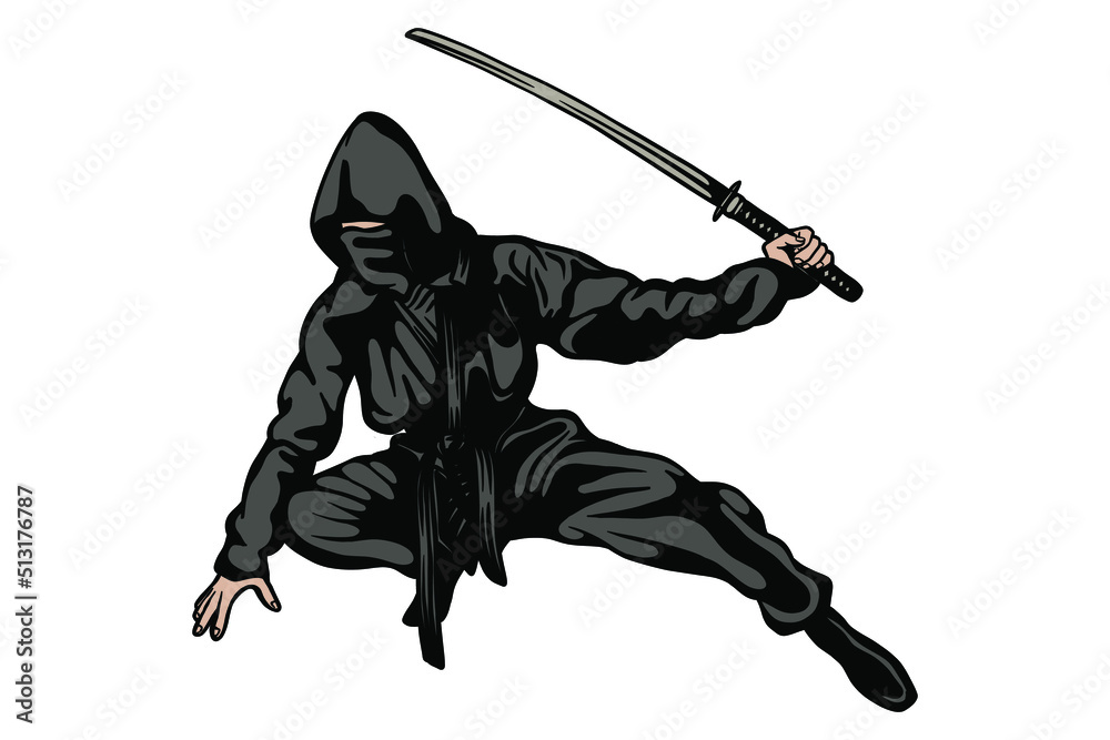 Ninja samurai with katana Vector illustration - Hand drawn Ninja samurai with katana Vector illustration - Hand drawn