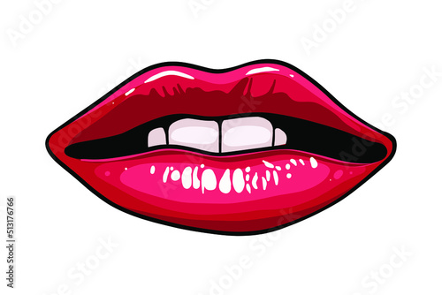 Beautiful woman lips with red lipstick - Vector illustration