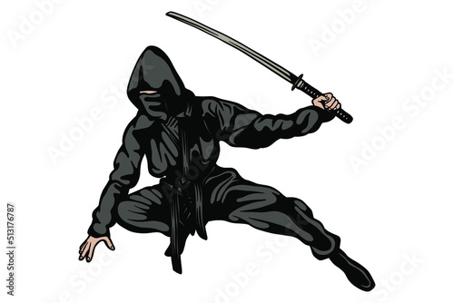 Ninja samurai with katana Vector illustration - Hand drawn