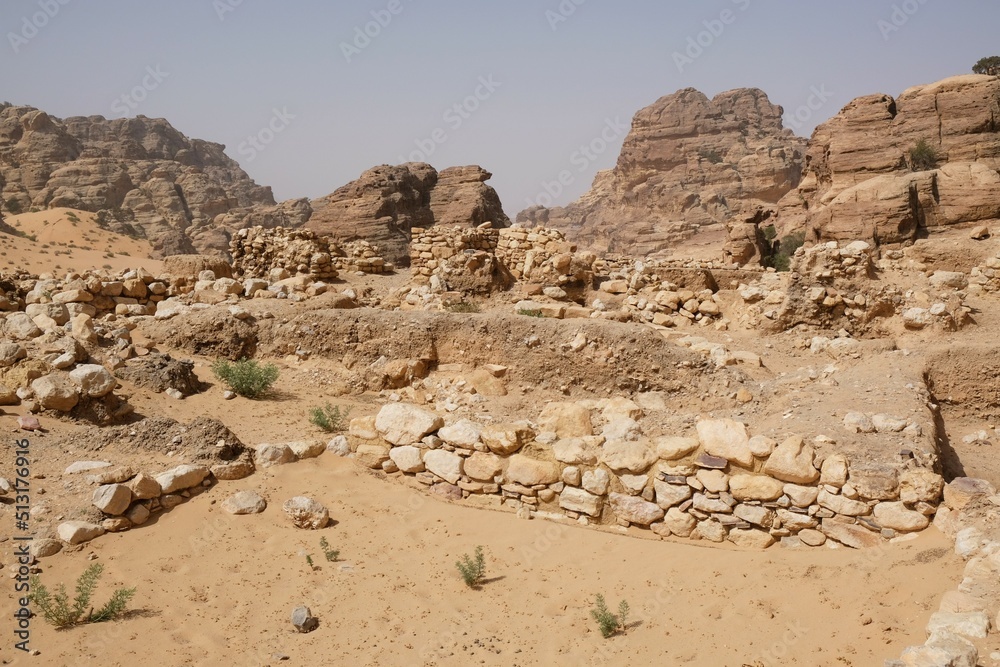 Al Beidha (White) - the ruins of a prehistoric settlement considered one of the oldest in the Middle East, located near Little Petra (Siq al-Barid) to Petra. Jordan, Hashemite Kingdom of Jordan Al Beidha (White) - the ruins of a prehistoric settlement considered one of the oldest in the Middle East, located near Little Petra (Siq al-Barid) to Petra. Jordan, Hashemite Kingdom of Jordan