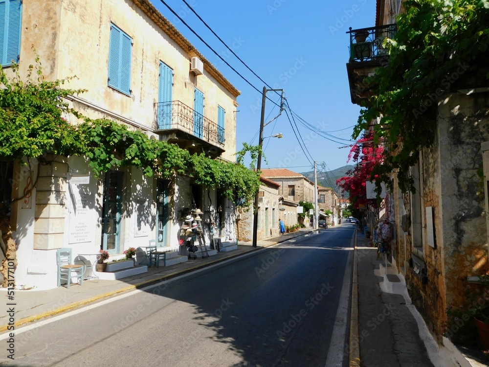 View of the traditional architecture, seaside town of Kardamyli, at Mani, Greece