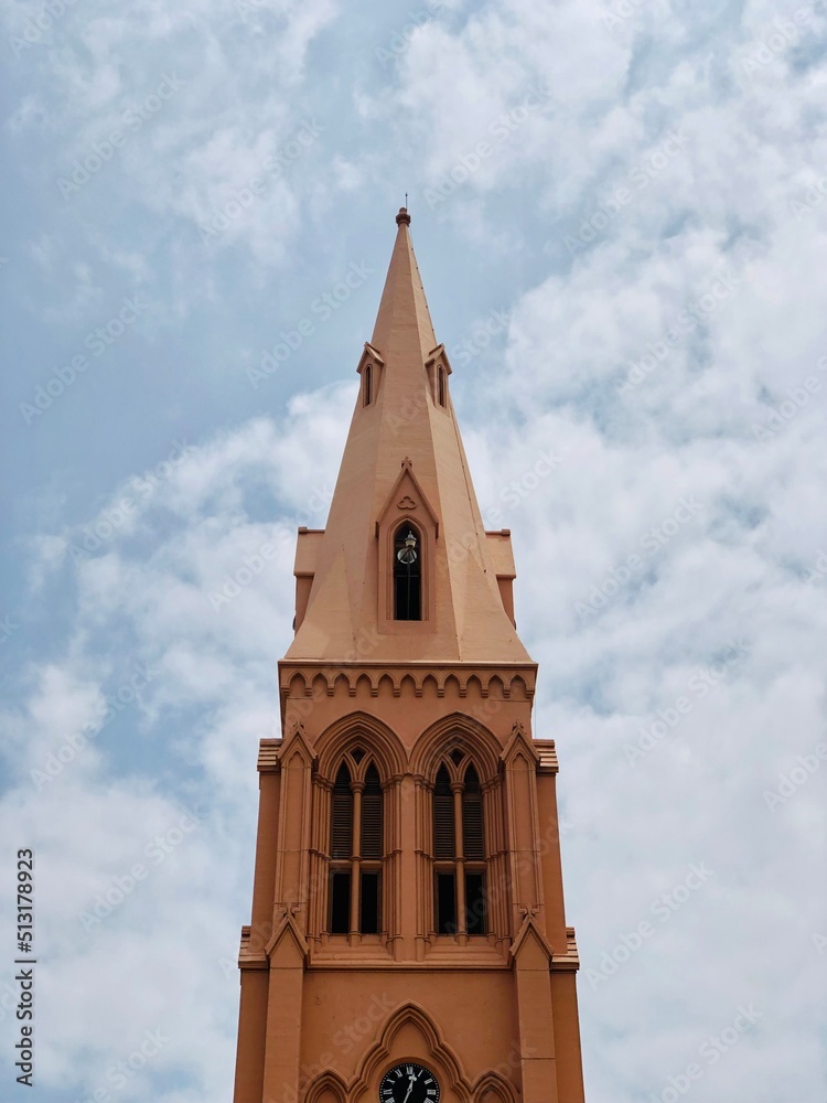 St. Paul's Church at Thoothukudi, Tamilnadu. Religious architecture against blue sky background.