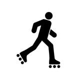 Man Rollerskate Motion Glyph Pictogram. Roller Skate Person Black Silhouette Icon. Male in Sport Activity Equipment. Rollerblading in Wheel Footwear Flat Symbol. Isolated Vector Illustration