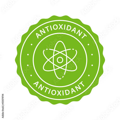 Natural Anti Oxidant Stamp. Healthy Organic Nature Antioxidant Green Label. Supplement Ingredient Sticker. Antioxidant Molecule Cell Sign. Anti Oxidant Detox Logo. Isolated Vector Illustration