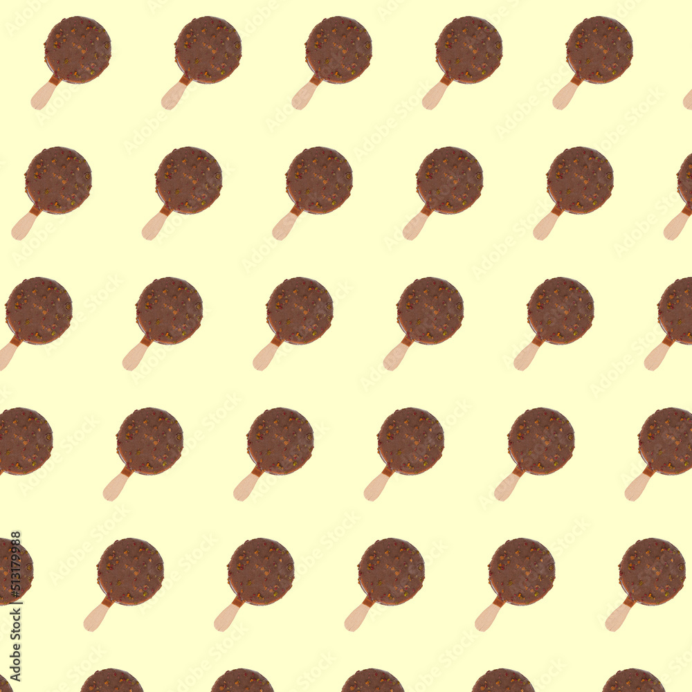 Icecrem chocolate glazed yellow background pattern - obrazy, fototapety, plakaty 
